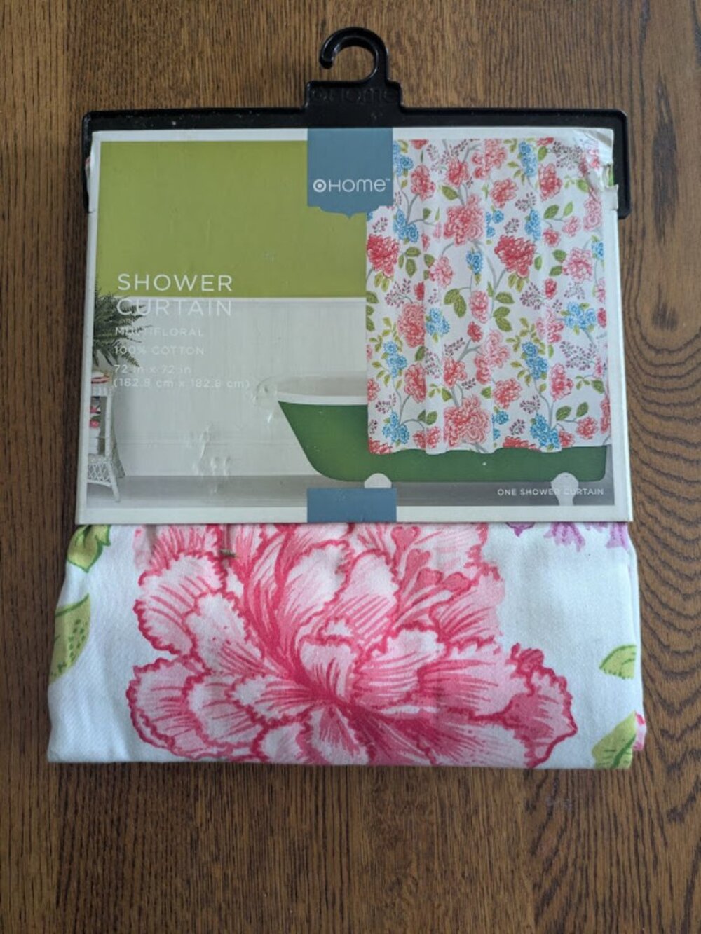 NEW HOME Target Floral Shower Curtain 100% Cotton Pink Green White 72x72 NWT